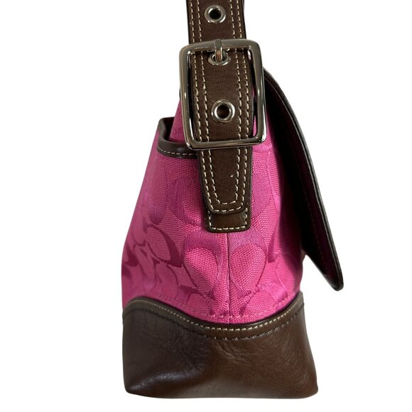 Coach Pink Hampton Signature C Canvas & Brown Leather Hobo Bag Y2K F13018 - Picture 5 of 13